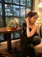 Heart Metallic Clutch - Gold